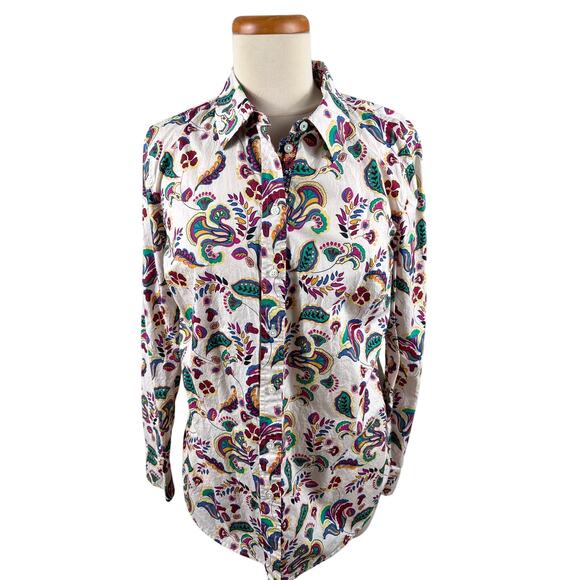 Talbots Women's Medium Colorful Floral Paisley Print Long Sleeve Button Up Shirt - Picture 1 of 10